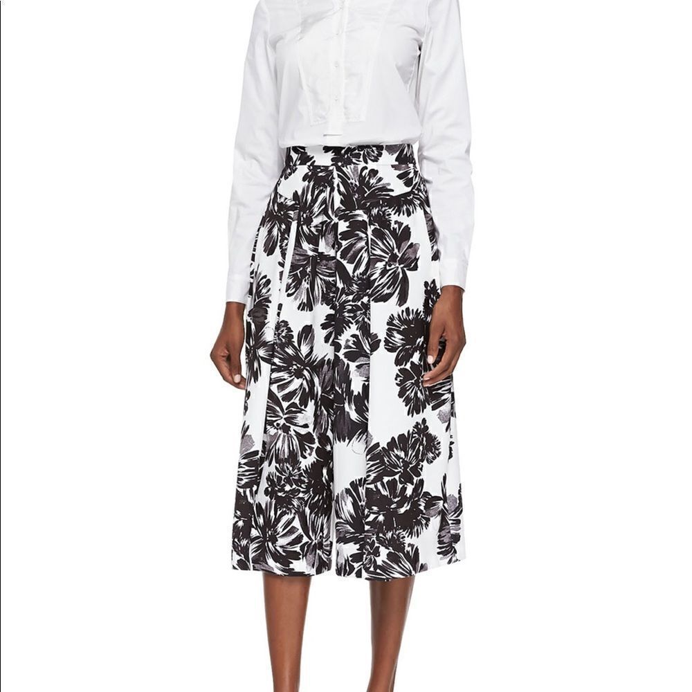 Rebecca Taylor Splashy Floral Print Culotte Black White Wide Leg 2